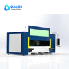 Sliding pull-out worktable extended on enclosed laser cutter for easy heavy metal sheet loading